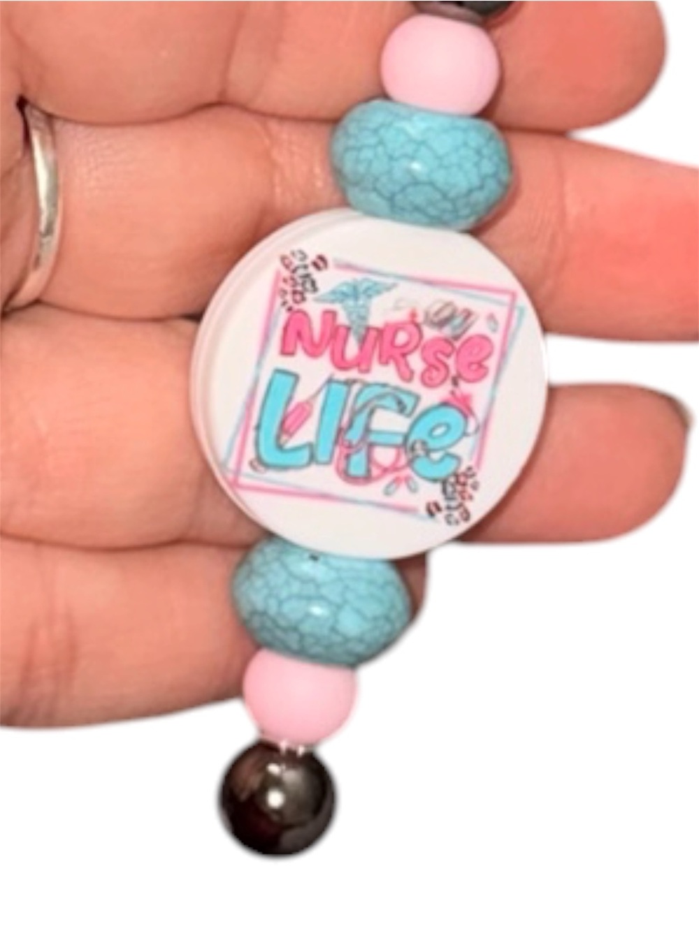 Nurse Life Beaded Keychain - Pink & Turquoise